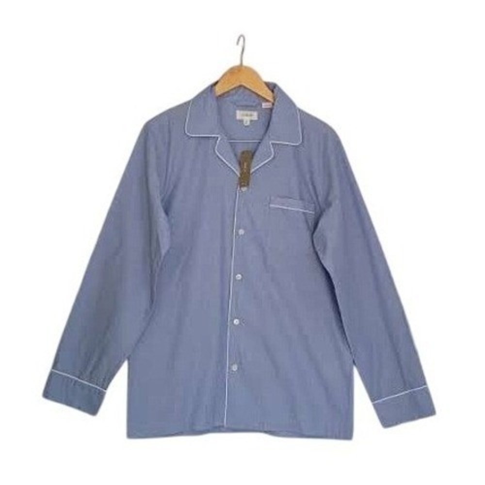J.Crew NWT 100% Cotton Men's End-on-End Pajama Top Blue Long Sleeve S M $79